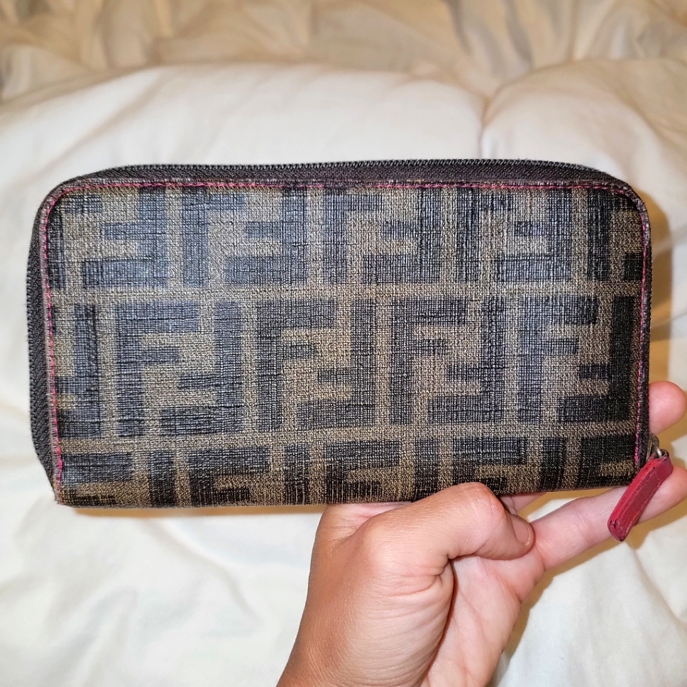 Fendi Authentic Zucca Ff Logo Print Continental Zip Around Long Wallet